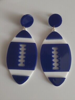 Blue & White Football Earrings